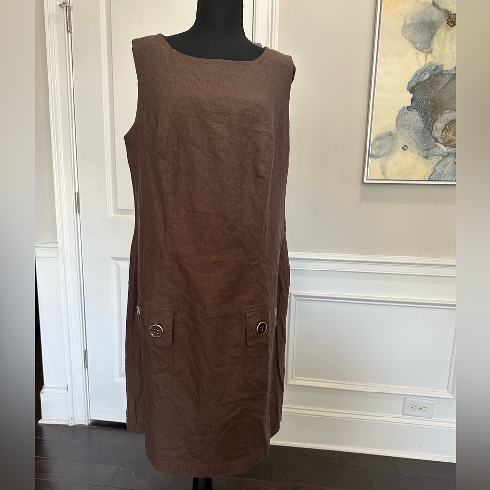 Lane Bryant Sleeveless Brown Linen Dress – Size 16